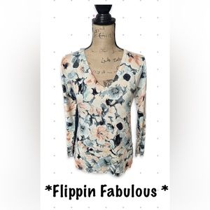 Carmen Marc Valvo~ Floral Sweater with Sequins size medium